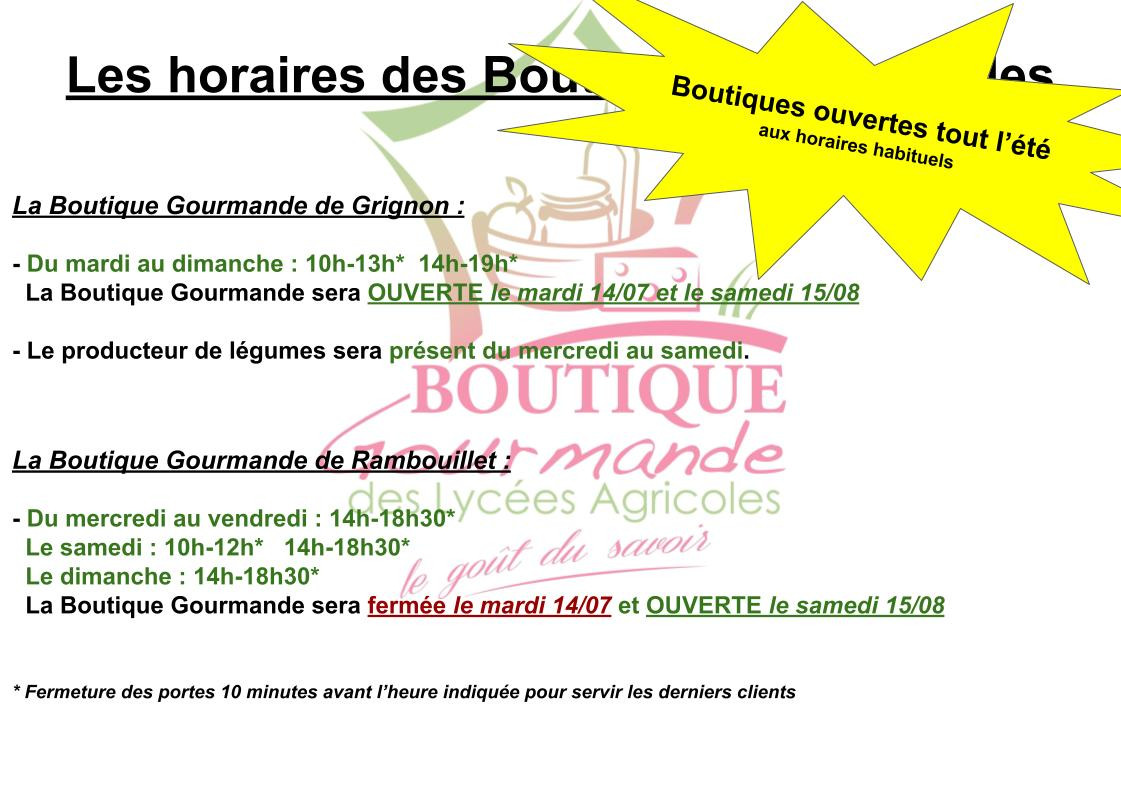 Horaires &eacute;t&eacute;